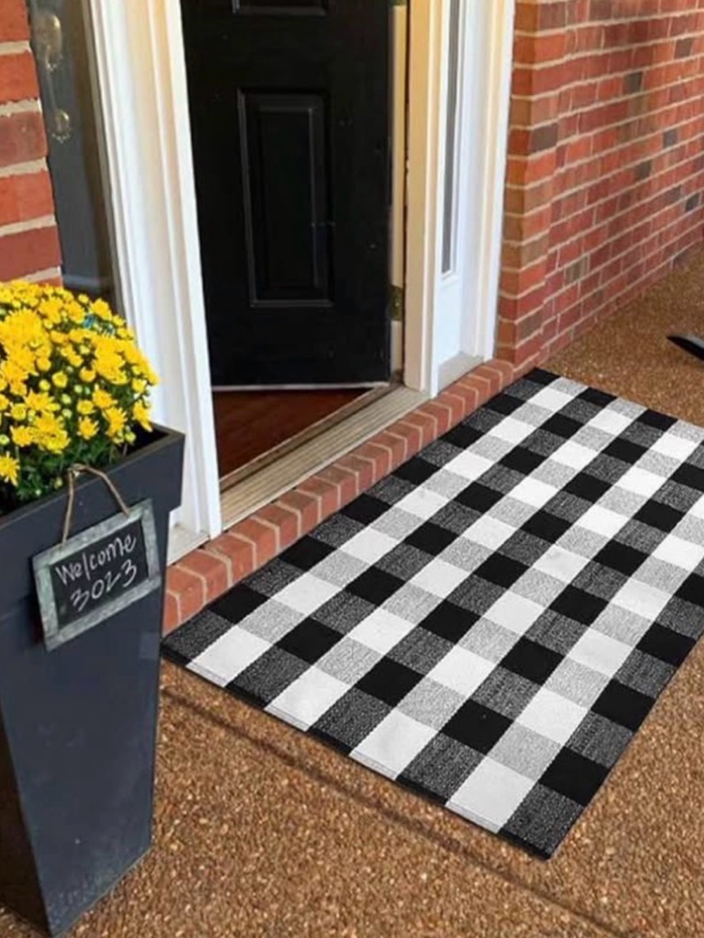 Black and White Buffalo Check Outdoor Door Mat -